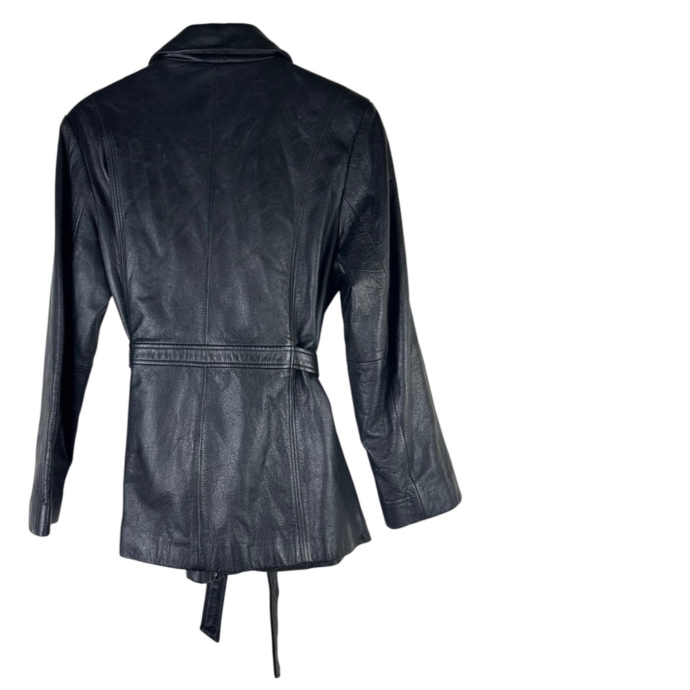 Vtg Outbrook Leather Jacket Coat Sz Medium 100% LEATHER Black Belted Zip Up - Picture 3 of 5